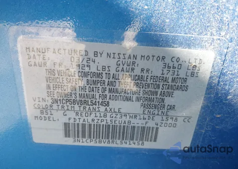 2024 Nissan Kicks S Xtronic Cvt из США, поврежденный, VIN 3N1CP5BV8RL541458